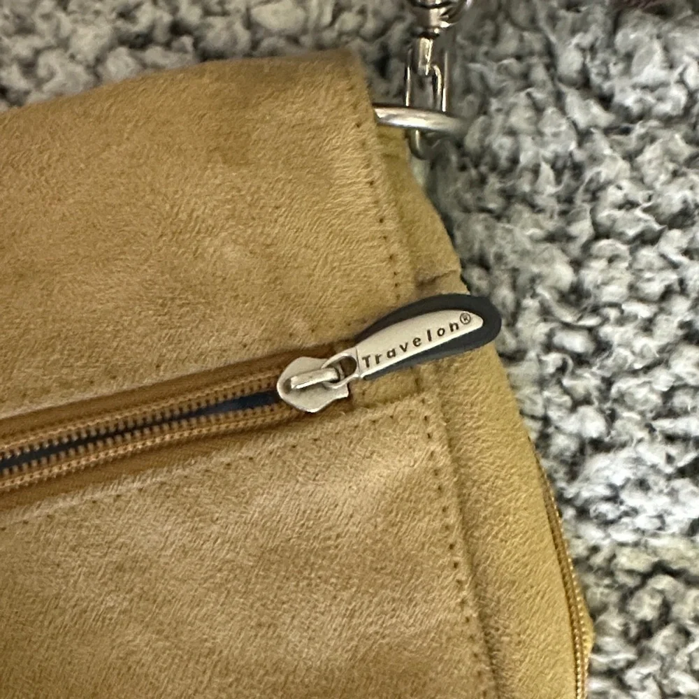 Travelon anti-theft Compact Brown Canvas Crossbody Messenger Bag
